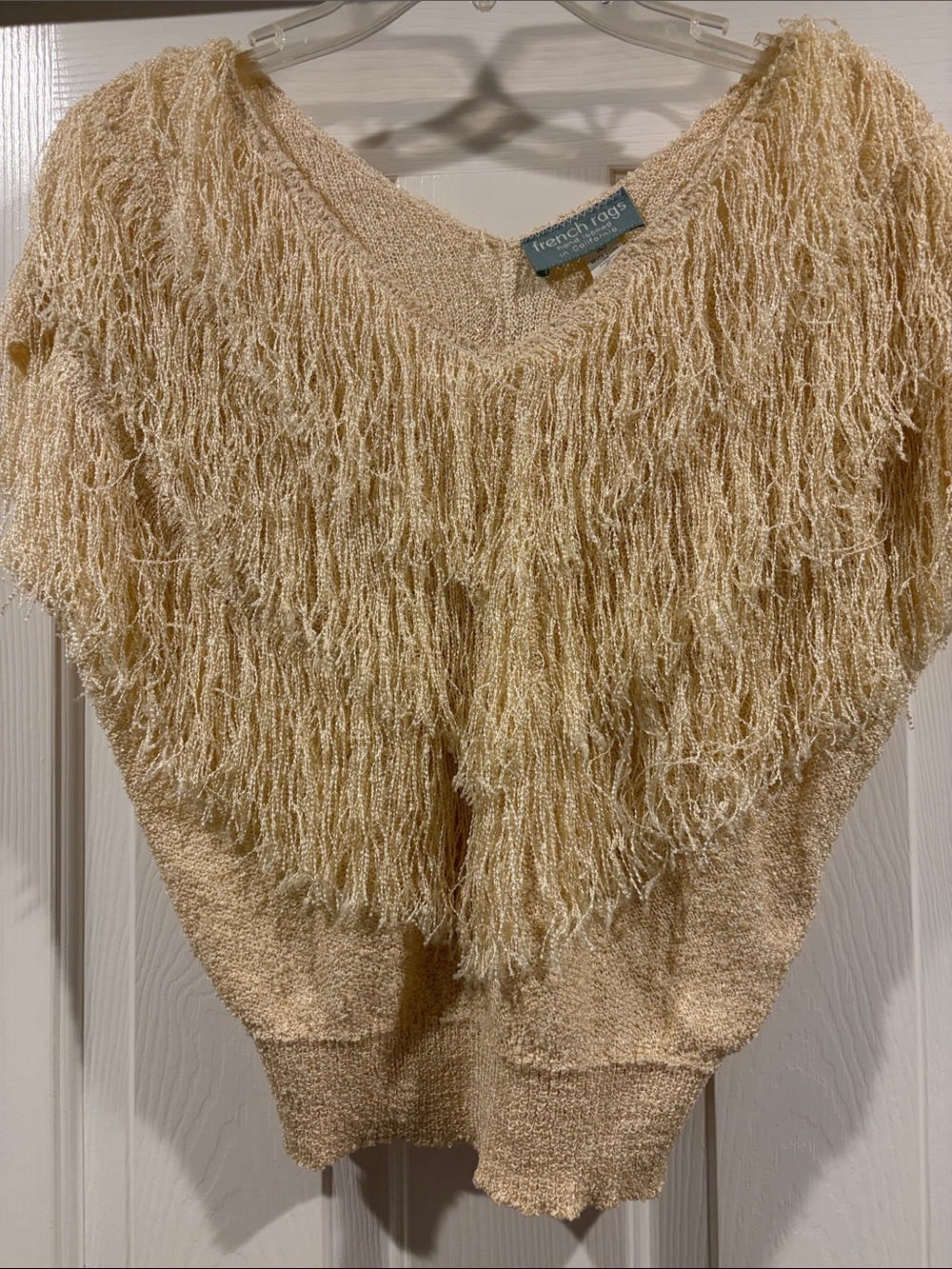French Rags Hand loomed in CA fringe lightweight knit short sleeve top size 2 - Picture 5 of 6